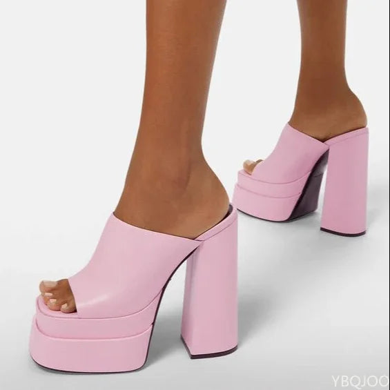 Luxury Female Thick High Heels Sandals Fashion Chain Platform Summer Women Sandals Party Elegant Shoes Zapatos Mujer Size 35-43
